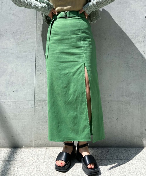 archives（アルシーヴ）の「ベルト付きスリットロングスカパン（スカート・レディース・ブラック/ピンク/グリーン/アイボリー・MEDIUM）」の8枚目の写真