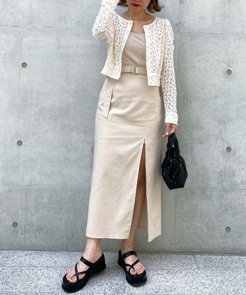 archives（アルシーヴ）の「ベルト付きスリットロングスカパン（スカート・レディース・ブラック/ピンク/グリーン/アイボリー・MEDIUM）」の10枚目の写真