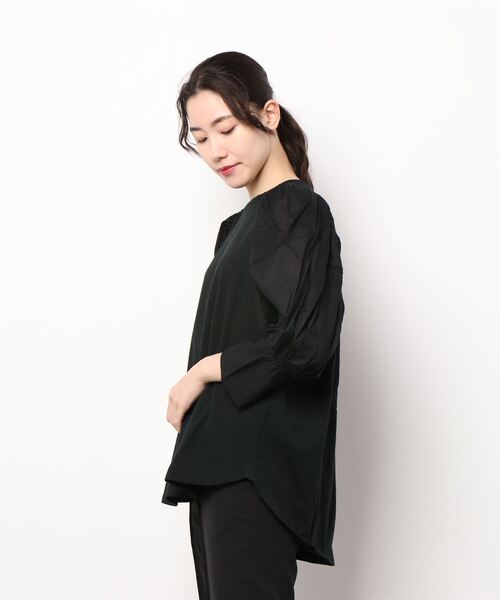 STYLEBLOCK(スタイルブロック)の「天竺×ローン袖異素材切替トップス(Tシャツ/カットソー・レディース・ホワイト/ブラック/ライトベージュ・M)」の8枚目の写真