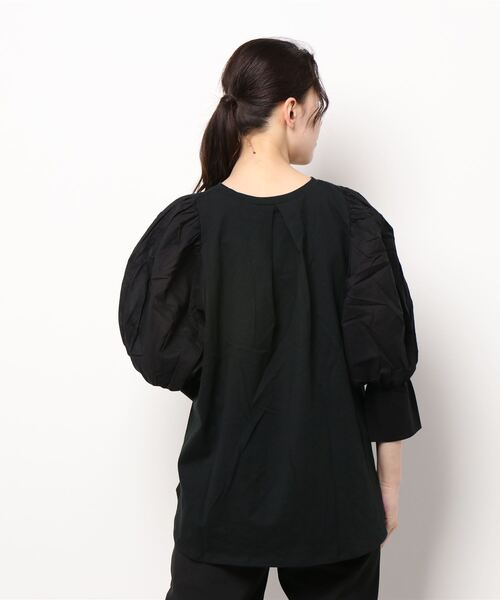 STYLEBLOCK(スタイルブロック)の「天竺×ローン袖異素材切替トップス(Tシャツ/カットソー・レディース・ホワイト/ブラック/ライトベージュ・M)」の9枚目の写真