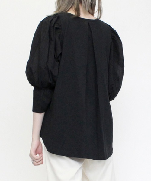 STYLEBLOCK(スタイルブロック)の「天竺×ローン袖異素材切替トップス(Tシャツ/カットソー・レディース・ホワイト/ブラック/ライトベージュ・M)」の6枚目の写真