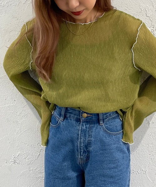 apres jour mignon（アプレジュールミニョン）の「シアートップス＋キャミセット【ZOZOTOWN限定アイテム】（Tシャツ/カットソー・レディース・ダークブルー/オフホワイト/グリーン系その他/ブラック/カーキ・フリー/X-LARGE）」の4枚目の写真