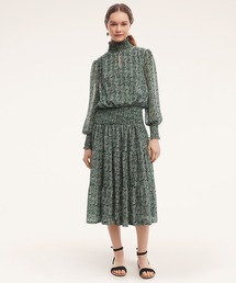 BROOKS BROTHERS（ブルックスブラザーズ）の「ポリエステル シアサッカー リーフプリント ティアードワンピース（ワンピース）」