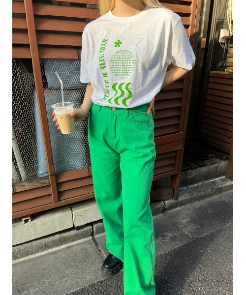 WC（ダブル シー）の「グラフィックプリントT（Tシャツ/カットソー・レディース・グリーン/ブラック・FREE）」の4枚目の写真
