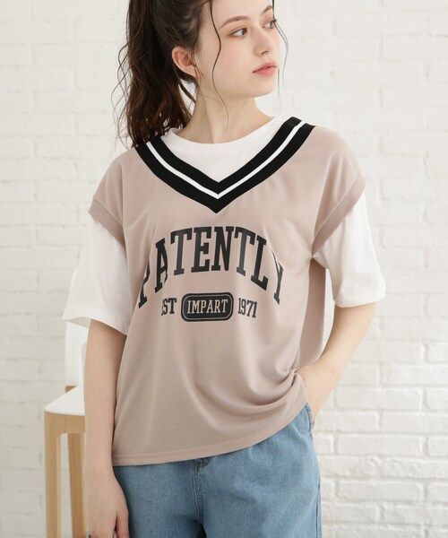 Cutie Blonde（キューティーブロンド）の「◆【S-L】Vネックフェイクレイヤードプルオーバー（Tシャツ/カットソー・レディース・ブラック/サンドベージュ/ピンク系・01/02/03）」の3枚目の写真