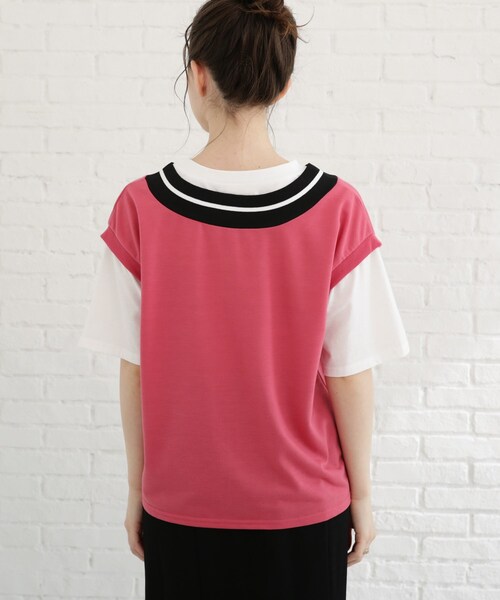 Cutie Blonde（キューティーブロンド）の「◆【S-L】Vネックフェイクレイヤードプルオーバー（Tシャツ/カットソー・レディース・ブラック/サンドベージュ/ピンク系・01/02/03）」の6枚目の写真
