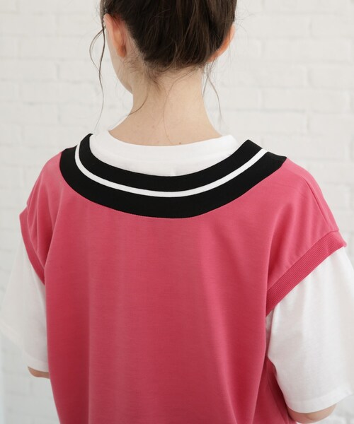 Cutie Blonde（キューティーブロンド）の「◆【S-L】Vネックフェイクレイヤードプルオーバー（Tシャツ/カットソー・レディース・ブラック/サンドベージュ/ピンク系・01/02/03）」の8枚目の写真