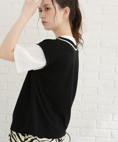 Cutie Blonde（キューティーブロンド）の「◆【S-L】Vネックフェイクレイヤードプルオーバー（Tシャツ/カットソー・レディース・ブラック/サンドベージュ/ピンク系・01/02/03）」の13枚目の写真