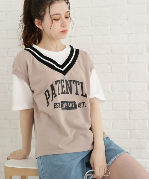 Cutie Blonde（キューティーブロンド）の「◆【S-L】Vネックフェイクレイヤードプルオーバー（Tシャツ/カットソー・レディース・ブラック/サンドベージュ/ピンク系・01/02/03）」の20枚目の写真