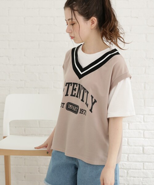 Cutie Blonde（キューティーブロンド）の「◆【S-L】Vネックフェイクレイヤードプルオーバー（Tシャツ/カットソー・レディース・ブラック/サンドベージュ/ピンク系・01/02/03）」の21枚目の写真