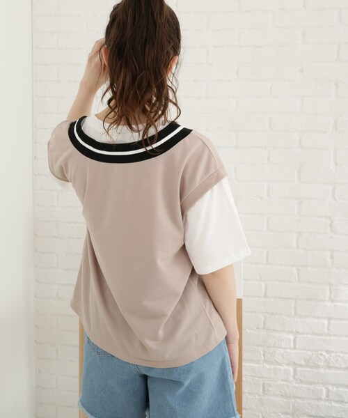 Cutie Blonde（キューティーブロンド）の「◆【S-L】Vネックフェイクレイヤードプルオーバー（Tシャツ/カットソー・レディース・ブラック/サンドベージュ/ピンク系・01/02/03）」の22枚目の写真