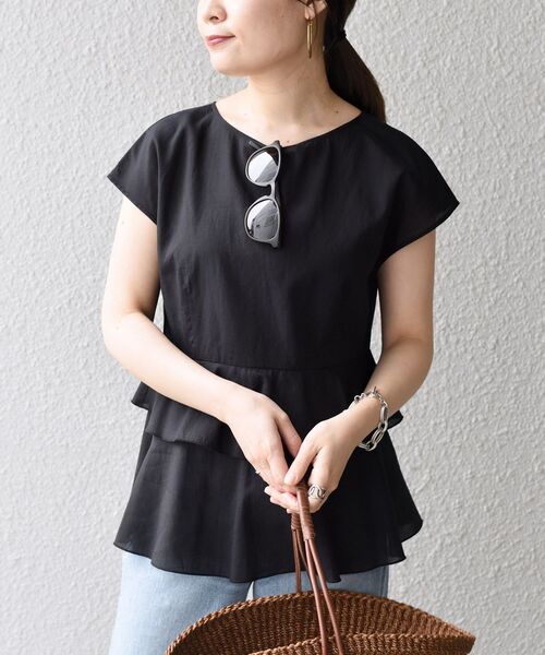 SHIPS for woman 未使用 タグ付 ペプラムチュニック丈ブラウス セール】*〈手洗い可能〉2WAYリネンミックスペプラムブラウス