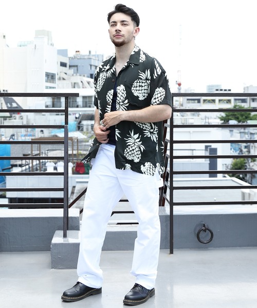 HOUSTON（ヒューストン）の「HOUSTON ワイドアロハシャツ PINEAPPLE（シャツ/ブラウス・メンズ・ブラック/ネイビー/オリーブ・X-LARGE/MEDIUM/LARGE）」の6枚目の写真