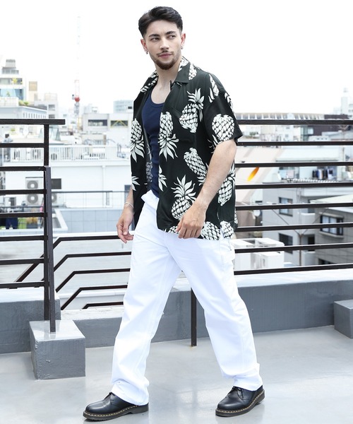 HOUSTON（ヒューストン）の「HOUSTON ワイドアロハシャツ PINEAPPLE（シャツ/ブラウス・メンズ・ブラック/ネイビー/オリーブ・X-LARGE/MEDIUM/LARGE）」の12枚目の写真