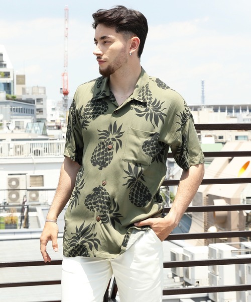 HOUSTON（ヒューストン）の「HOUSTON ワイドアロハシャツ PINEAPPLE（シャツ/ブラウス・メンズ・ブラック/ネイビー/オリーブ・X-LARGE/MEDIUM/LARGE）」の17枚目の写真