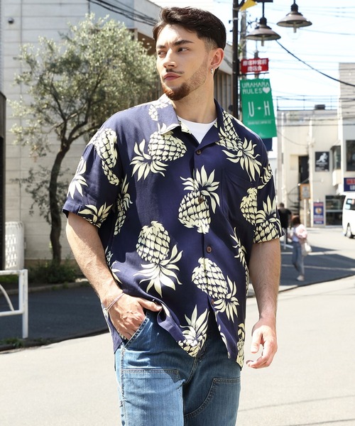 ブラウス シャツ HOUSTON アロハシャツ(PINEAPPLE) レディース メンズ HOUSTON ヒューストン アロハシャツ パイナップル｜BORN FREE