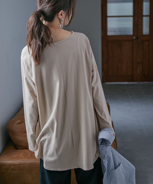 Fashion Letter(ファッションレター)の「タックヘムコットンVネックカットソー(Tシャツ/カットソー・レディース・ブラック/オフホワイト/カーキ/ライトベージュ・M~L/LL~3L/4L~5L)」の7枚目の写真