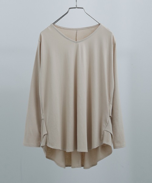 Fashion Letter(ファッションレター)の「タックヘムコットンVネックカットソー(Tシャツ/カットソー・レディース・ブラック/オフホワイト/カーキ/ライトベージュ・M~L/LL~3L/4L~5L)」の22枚目の写真
