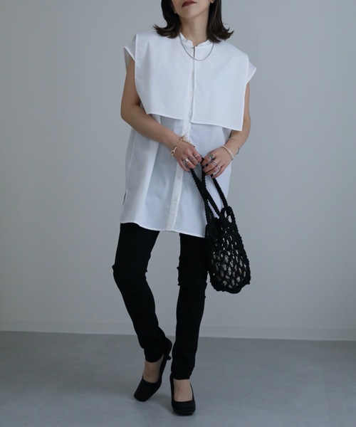 ap retro（アプレトロ）の「スキッパーノースリシャツ　襟付き（シャツ/ブラウス・レディース・ホワイト/ブラック・FREE）」の21枚目の写真