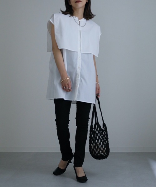 ap retro（アプレトロ）の「スキッパーノースリシャツ　襟付き（シャツ/ブラウス・レディース・ホワイト/ブラック・FREE）」の15枚目の写真