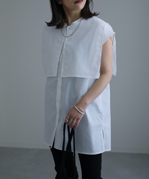 ap retro（アプレトロ）の「スキッパーノースリシャツ　襟付き（シャツ/ブラウス・レディース・ホワイト/ブラック・FREE）」の8枚目の写真