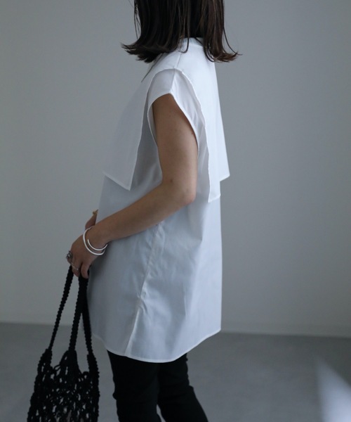 ap retro（アプレトロ）の「スキッパーノースリシャツ　襟付き（シャツ/ブラウス・レディース・ホワイト/ブラック・FREE）」の14枚目の写真