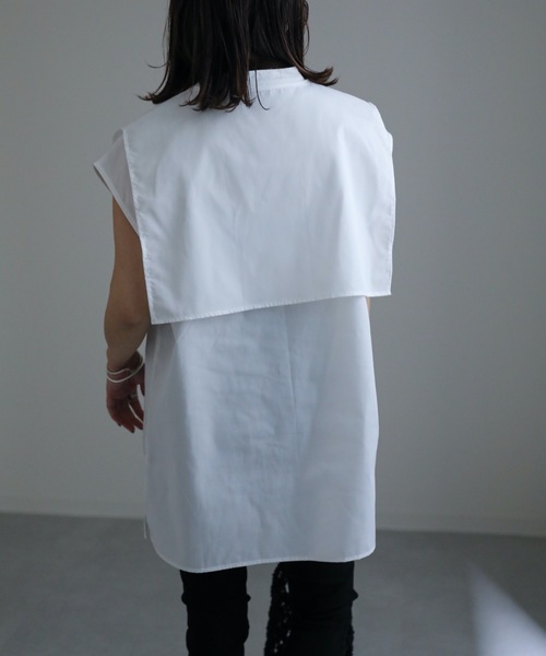 ap retro（アプレトロ）の「スキッパーノースリシャツ　襟付き（シャツ/ブラウス・レディース・ホワイト/ブラック・FREE）」の3枚目の写真
