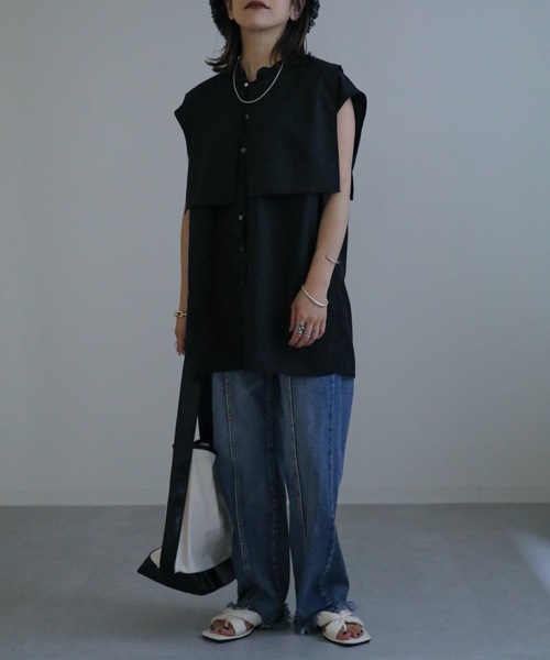 ap retro（アプレトロ）の「スキッパーノースリシャツ　襟付き（シャツ/ブラウス・レディース・ホワイト/ブラック・FREE）」の11枚目の写真