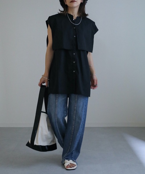 ap retro（アプレトロ）の「スキッパーノースリシャツ　襟付き（シャツ/ブラウス・レディース・ホワイト/ブラック・FREE）」の17枚目の写真