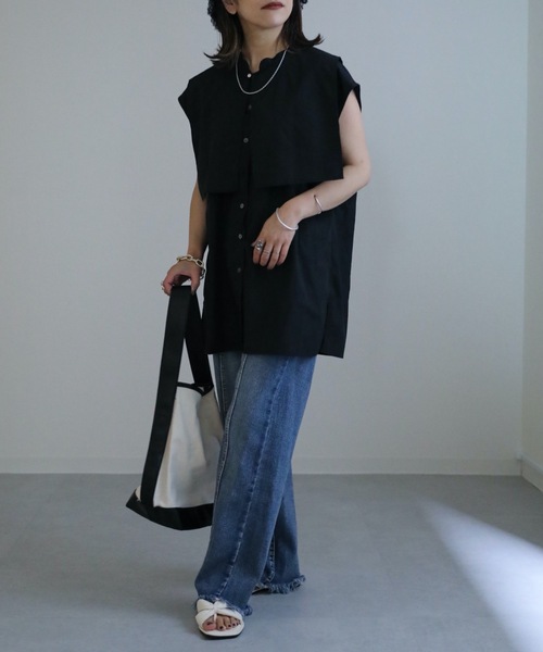 ap retro（アプレトロ）の「スキッパーノースリシャツ　襟付き（シャツ/ブラウス・レディース・ホワイト/ブラック・FREE）」の6枚目の写真