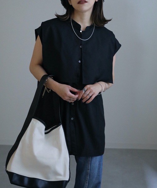 ap retro（アプレトロ）の「スキッパーノースリシャツ　襟付き（シャツ/ブラウス・レディース・ホワイト/ブラック・FREE）」の16枚目の写真