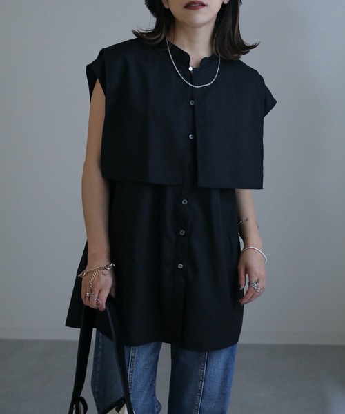 ap retro（アプレトロ）の「スキッパーノースリシャツ　襟付き（シャツ/ブラウス・レディース・ホワイト/ブラック・FREE）」の5枚目の写真