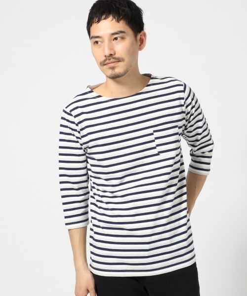 GLOBAL WORK(グローバルワーク)の「ボーダーバスク7分袖/557715(Tシャツ/カットソー・メンズ・グレー/ブルー/ネイビー/ブラック・MEDIUM/SMALL/X-LARGE/LARGE)」の4枚目の写真