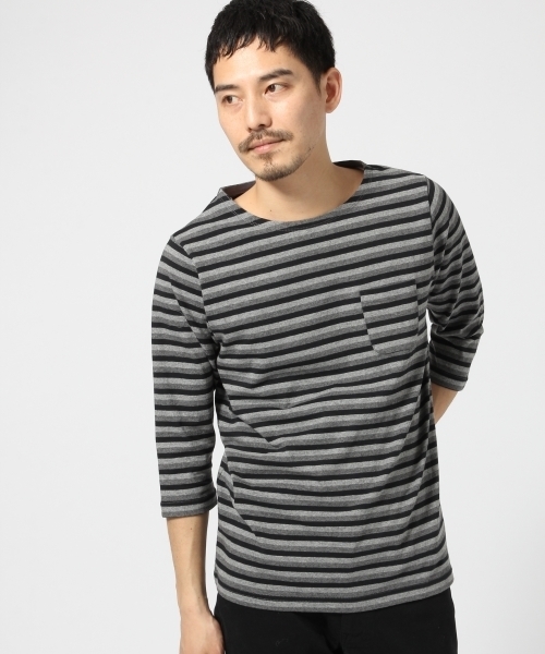 GLOBAL WORK(グローバルワーク)の「ボーダーバスク7分袖/557715(Tシャツ/カットソー・メンズ・グレー/ブルー/ネイビー/ブラック・MEDIUM/SMALL/X-LARGE/LARGE)」の2枚目の写真