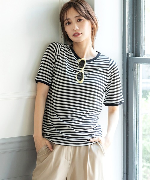 coca（coca）（コカ）の「ボーダーシースルーカットトップ（Tシャツ/カットソー・レディース・ブラック/パープル・M/L）」の2枚目の写真