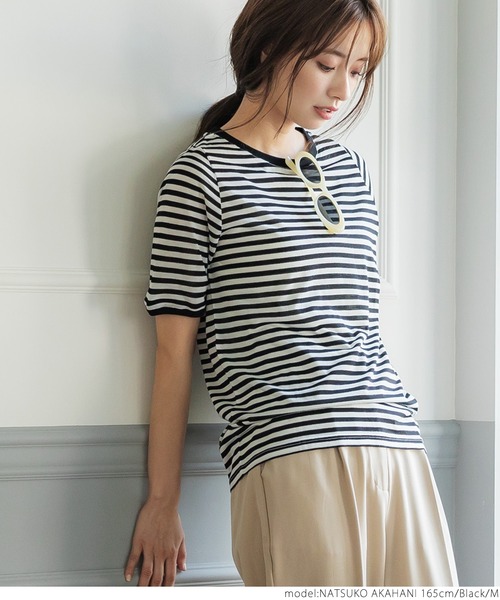 coca（coca）（コカ）の「ボーダーシースルーカットトップ（Tシャツ/カットソー・レディース・ブラック/パープル・M/L）」の8枚目の写真