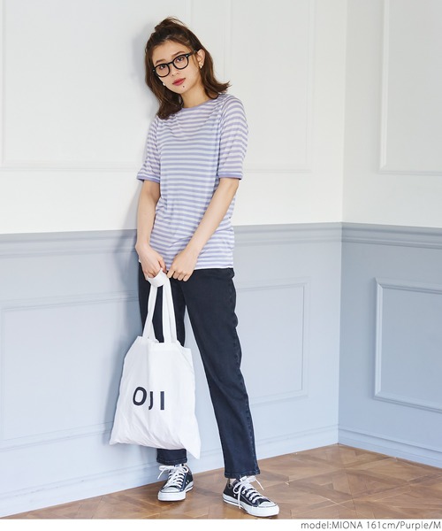 coca（coca）（コカ）の「ボーダーシースルーカットトップ（Tシャツ/カットソー・レディース・ブラック/パープル・M/L）」の10枚目の写真
