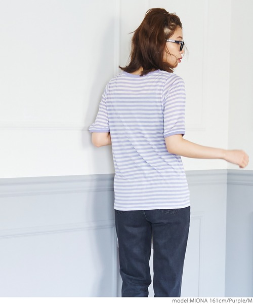 coca（coca）（コカ）の「ボーダーシースルーカットトップ（Tシャツ/カットソー・レディース・ブラック/パープル・M/L）」の11枚目の写真
