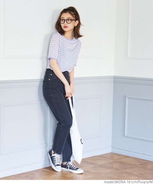 coca（coca）（コカ）の「ボーダーシースルーカットトップ（Tシャツ/カットソー・レディース・ブラック/パープル・M/L）」の12枚目の写真
