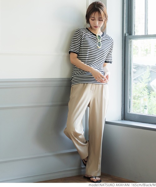 coca（coca）（コカ）の「ボーダーシースルーカットトップ（Tシャツ/カットソー・レディース・ブラック/パープル・M/L）」の5枚目の写真