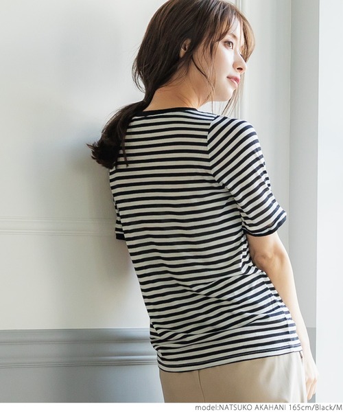 coca（coca）（コカ）の「ボーダーシースルーカットトップ（Tシャツ/カットソー・レディース・ブラック/パープル・M/L）」の6枚目の写真