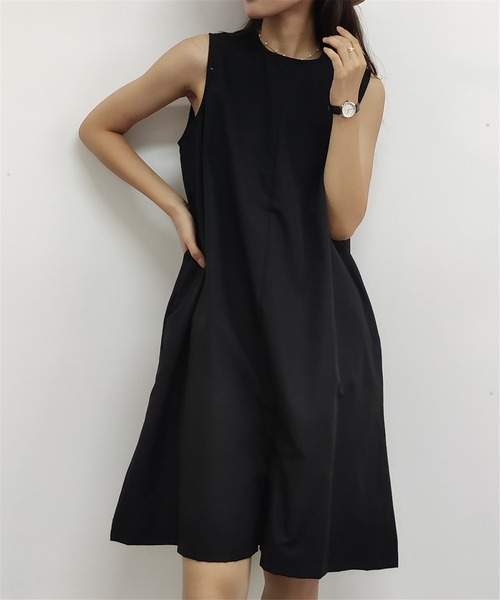 MAISON DE THERESE（メゾン ド テレーズ）の「ルーズシルエット ノースリオールインワン ジャンパースカート つなぎ/オールインワン パンツドレス ワンピース（つなぎ/オールインワン・レディース・ブラック/ベージュ・M）」の3枚目の写真