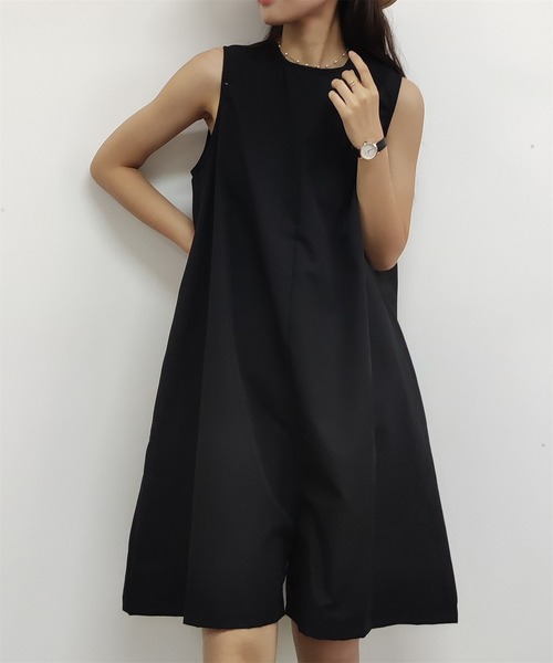 MAISON DE THERESE（メゾン ド テレーズ）の「ルーズシルエット ノースリオールインワン ジャンパースカート つなぎ/オールインワン パンツドレス ワンピース（つなぎ/オールインワン・レディース・ブラック/ベージュ・M）」の4枚目の写真