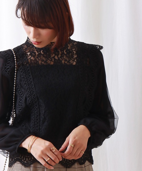libelle more（リベル モア）の「レースシフォンチュールブラウス（シャツ/ブラウス・レディース・ブラック/グレー/オフホワイト/グリーン/ミント・M/L）」の6枚目の写真