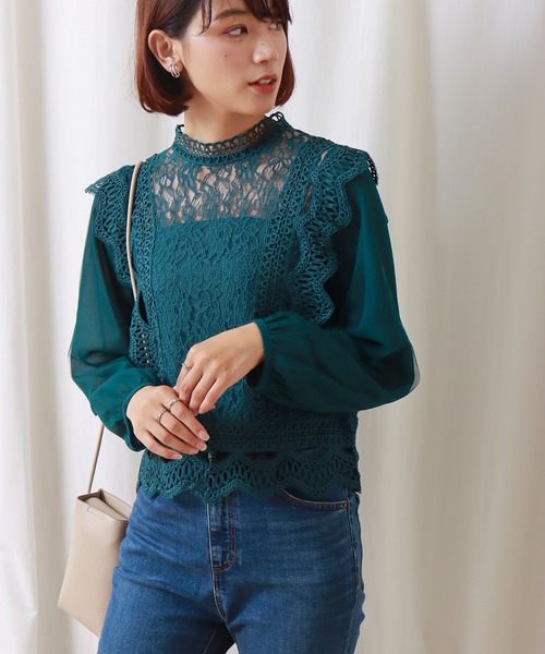 libelle more（リベル モア）の「レースシフォンチュールブラウス（シャツ/ブラウス・レディース・ブラック/グレー/オフホワイト/グリーン/ミント・M/L）」の18枚目の写真