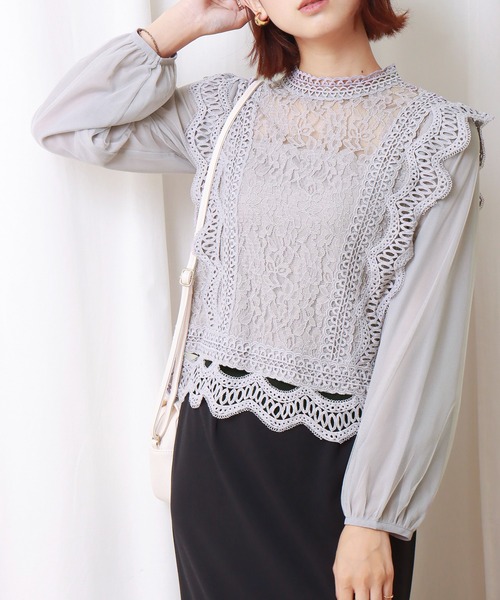 libelle more（リベル モア）の「レースシフォンチュールブラウス（シャツ/ブラウス・レディース・ブラック/グレー/オフホワイト/グリーン/ミント・M/L）」の17枚目の写真