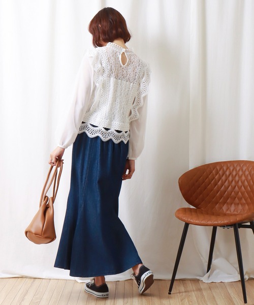 libelle more（リベル モア）の「レースシフォンチュールブラウス（シャツ/ブラウス・レディース・ブラック/グレー/オフホワイト/グリーン/ミント・M/L）」の14枚目の写真