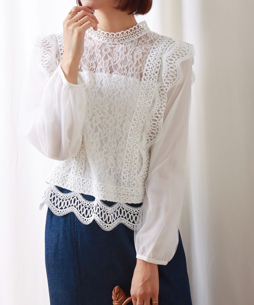 libelle more（リベル モア）の「レースシフォンチュールブラウス（シャツ/ブラウス・レディース・ブラック/グレー/オフホワイト/グリーン/ミント・M/L）」の9枚目の写真