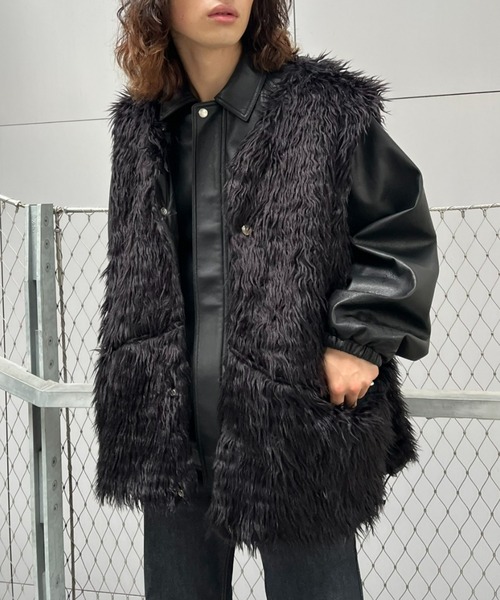 CIAOPANIC(チャオパニック)の「curly fleece biggest vest(ベスト・メンズ・ベージュ/ブラック・MEDIUM)」の2枚目の写真