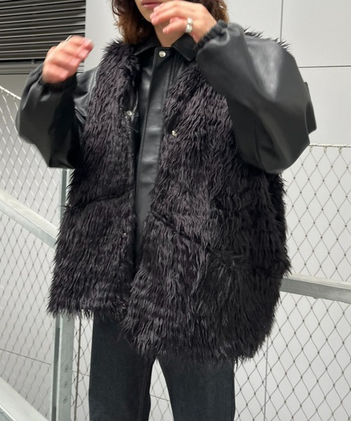 CIAOPANIC(チャオパニック)の「curly fleece biggest vest(ベスト・メンズ・ベージュ/ブラック・MEDIUM)」の3枚目の写真